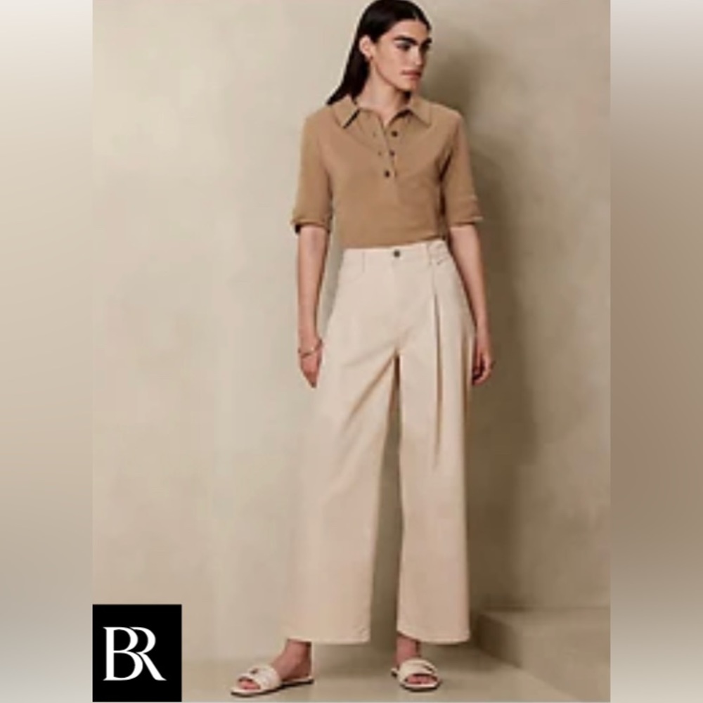 Banana Republic High-Rise Wide-Leg Cropped Jean Size 10 Color Ecru